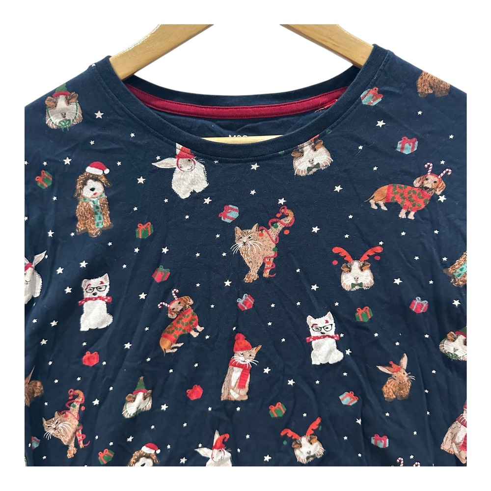 M&S Marks and Spencer Christmas Animals Loungewear Top Navy Blue 2XL